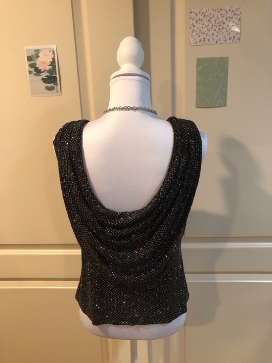 MSK Black Sequin Cowl Neck Tank Top - Picture 4 of 6